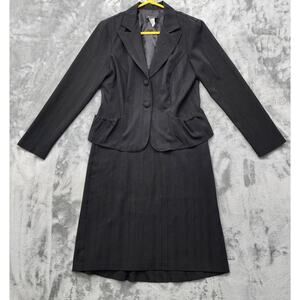 Vintage A-List by Wrapper Skirt Suit Womens 11 Juniors‎ Black Silver Striped
